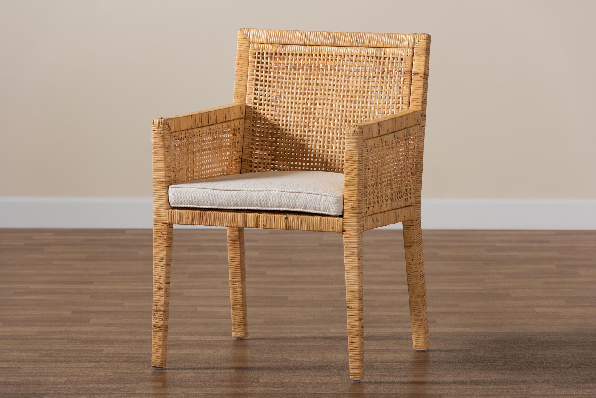 Baxton Studio Karis Natural Wood and Rattan Armchair