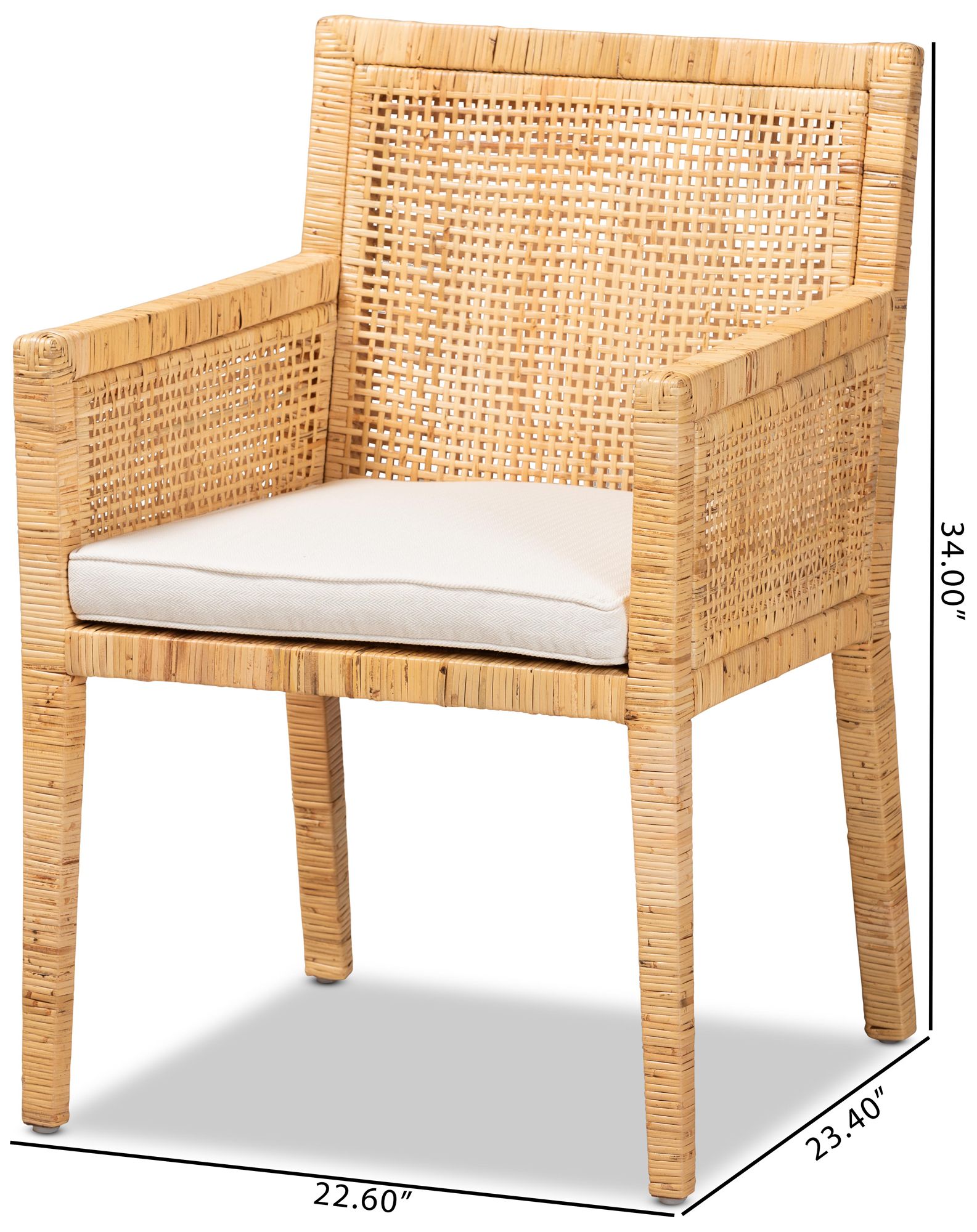 Baxton Studio Karis Natural Wood and Rattan Armchair