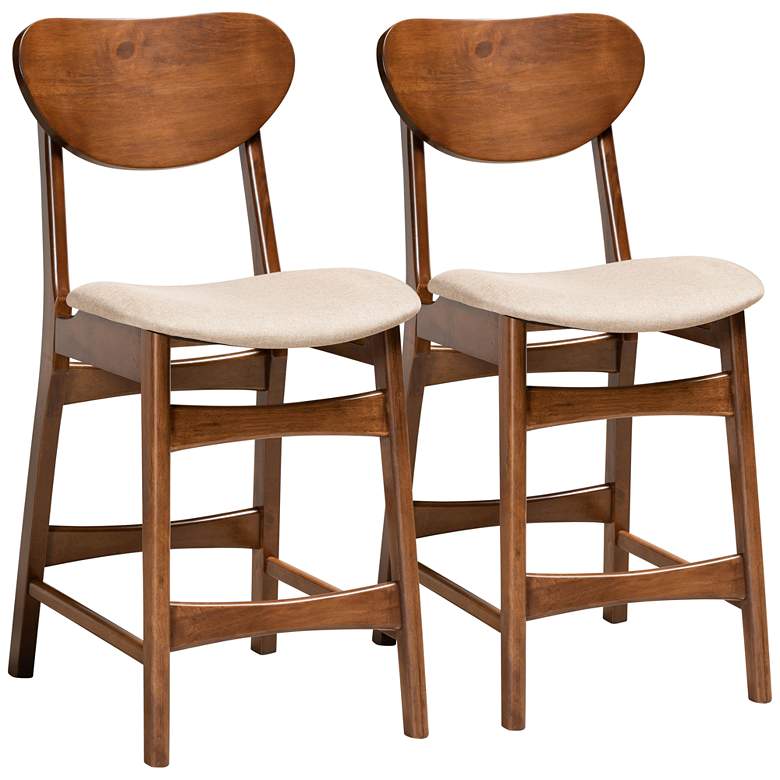 Image 2 Baxton Studio Katya 24 inch Sand Fabric Counter Stools Set of 2