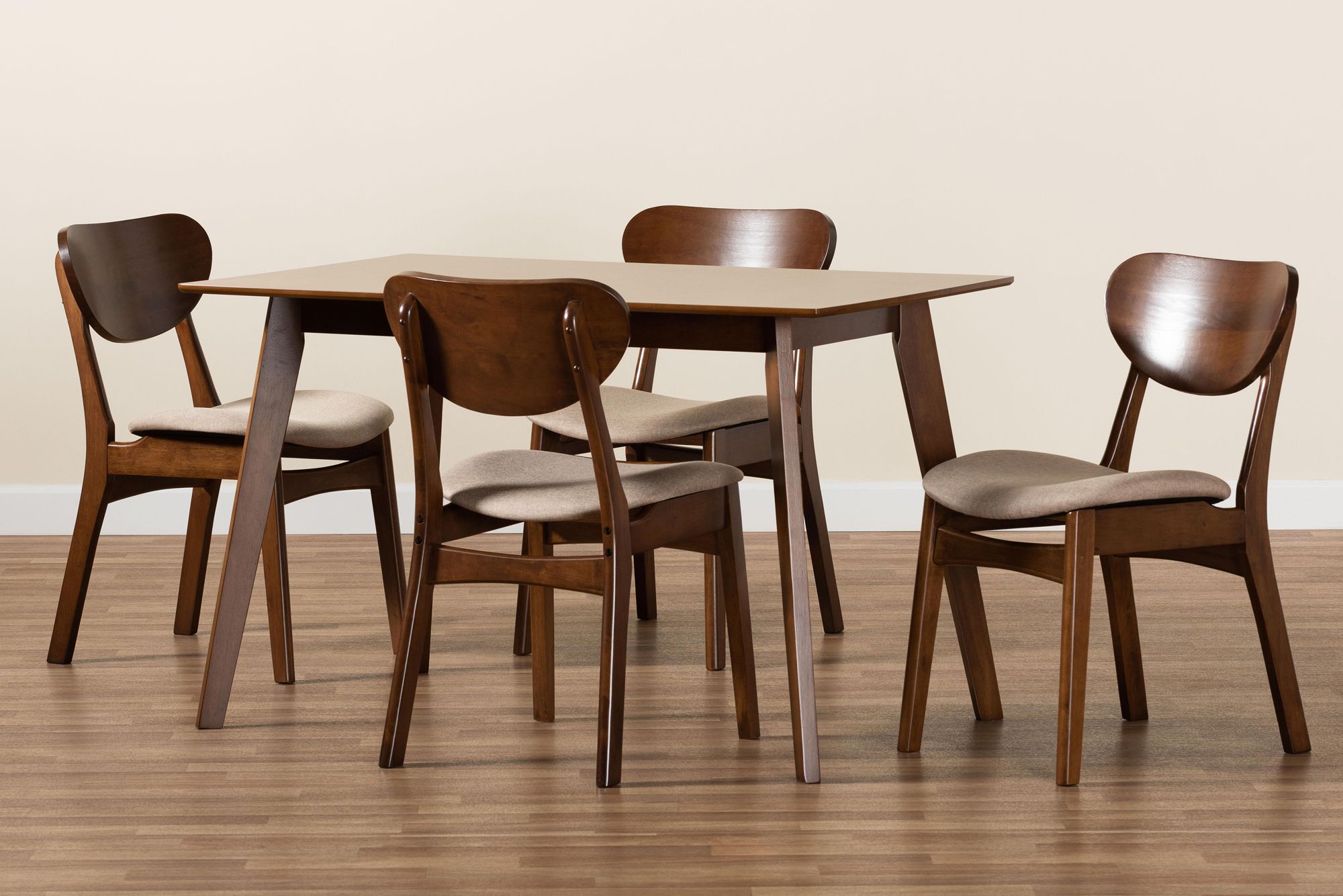 Baxton Studio Katya Sand Fabric 5-Piece Dining Set in scene