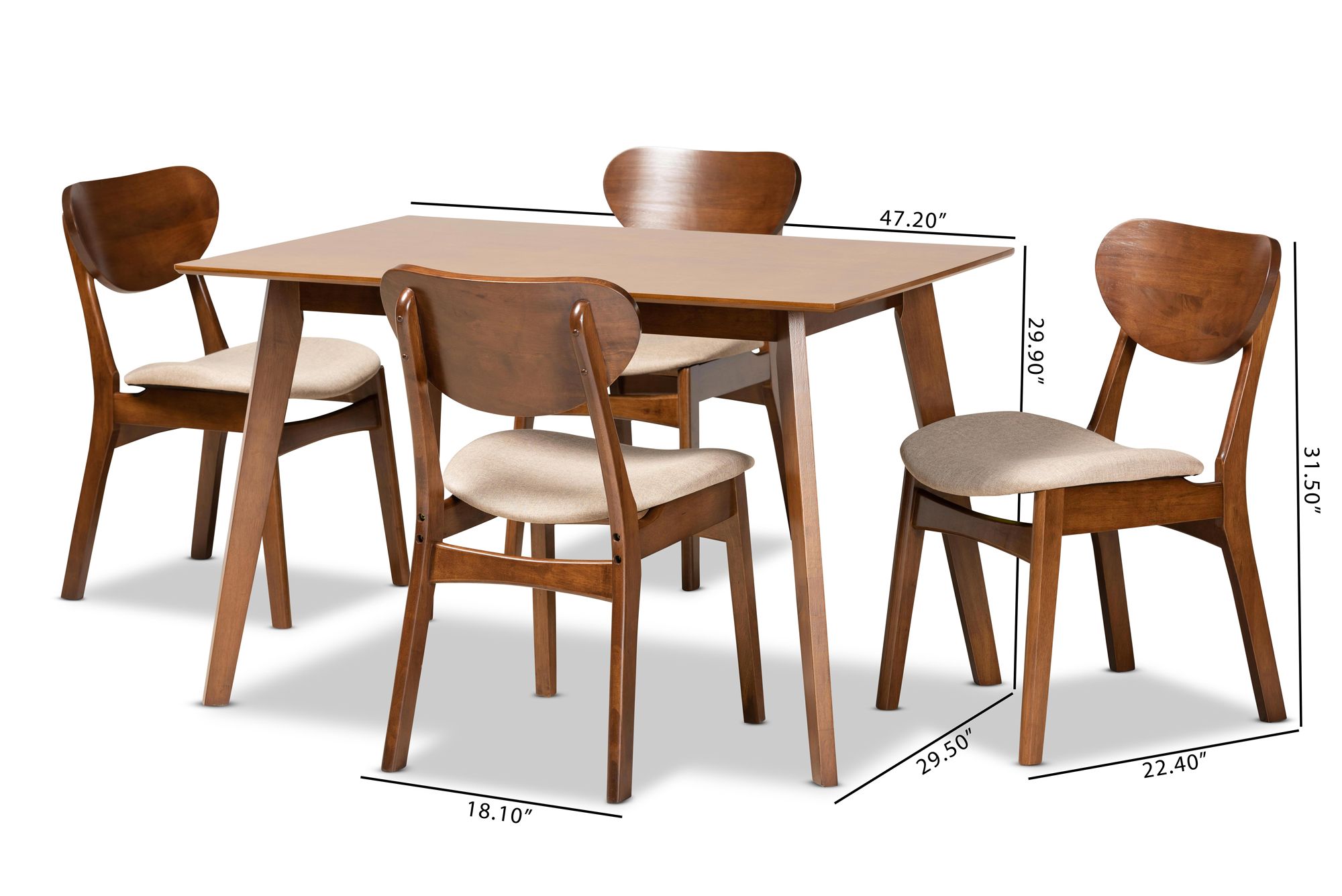 Baxton Studio Katya Sand Fabric 5-Piece Dining Set in scene