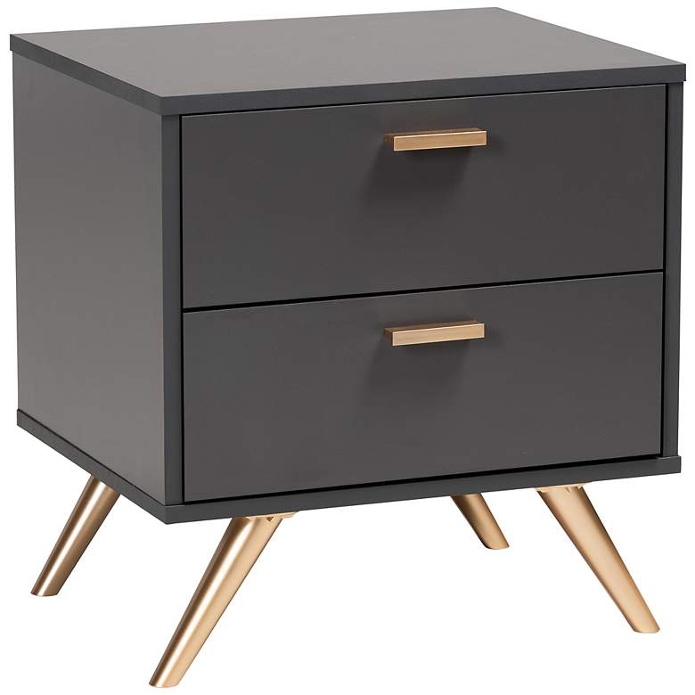 Image 2 Baxton Studio Kelson 19 inch Wide Dark Gray 2-Drawer Nightstand