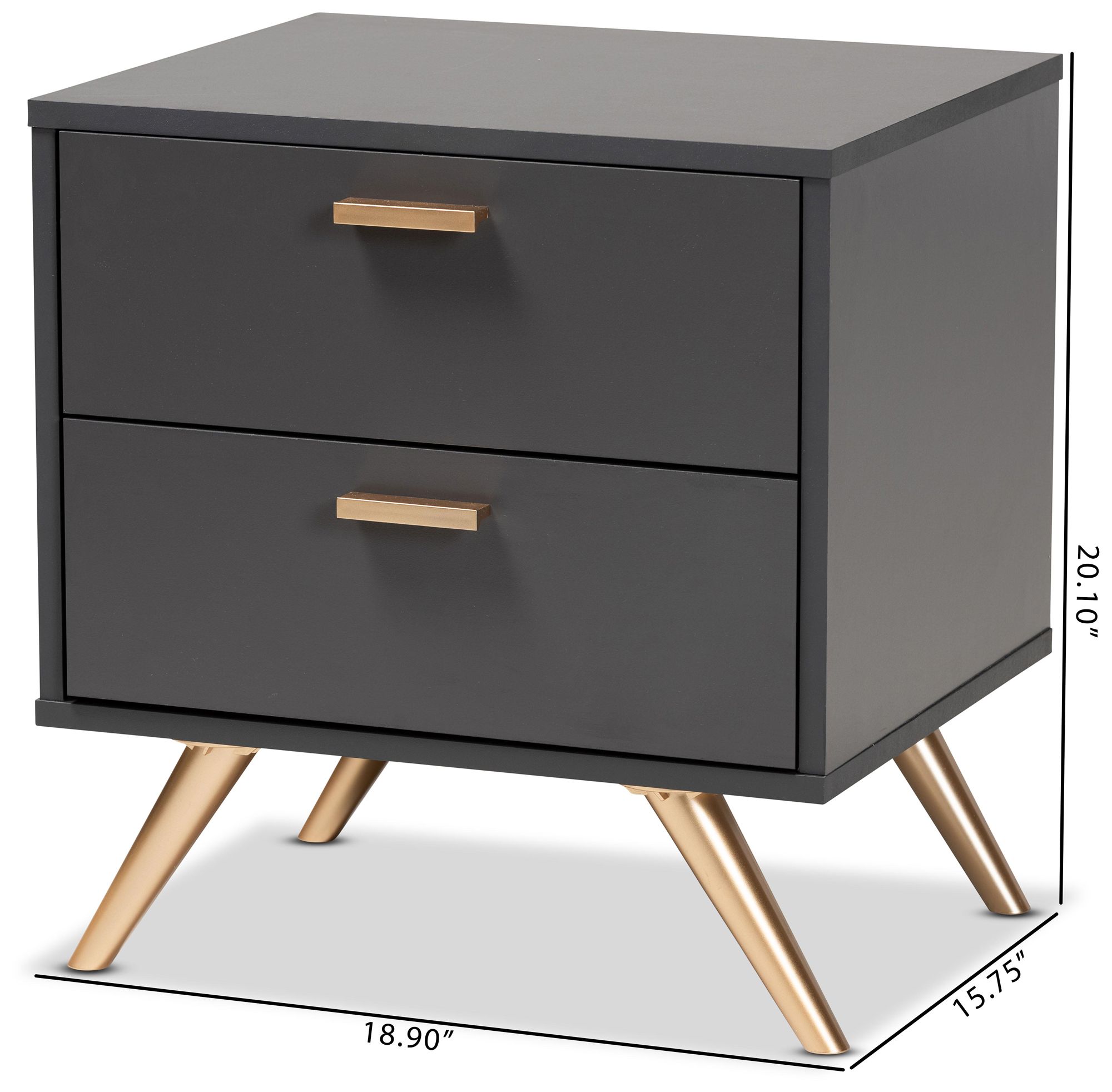 Baxton Studio Kelson 19" Wide Dark Gray 2-Drawer Nightstand in scene