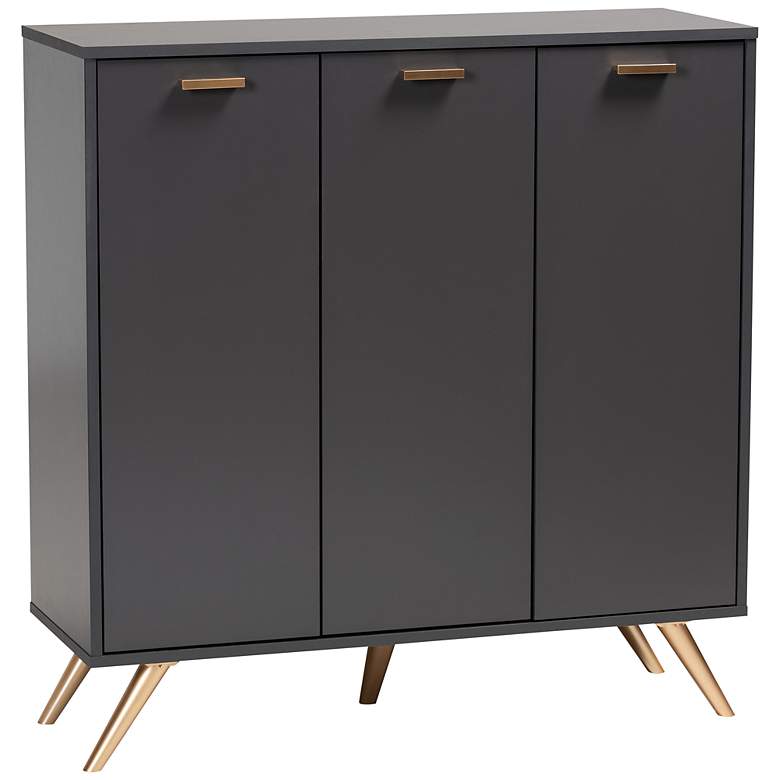 Image 2 Baxton Studio Kelson 37 inch Wide Dark Gray 3-Door Shoe Cabinet