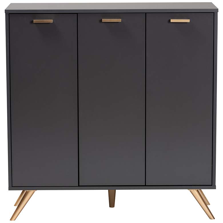 Image 6 Baxton Studio Kelson 37 inch Wide Dark Gray 3-Door Shoe Cabinet more views