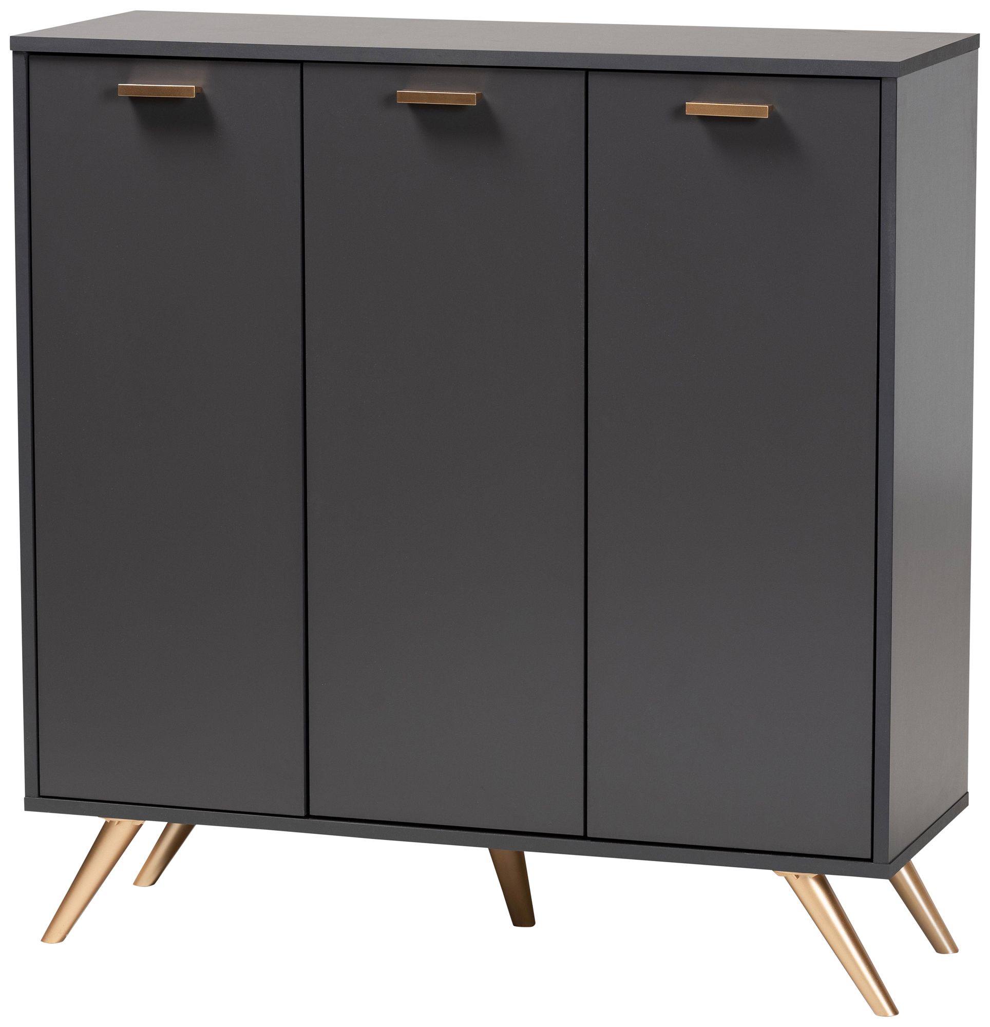 Baxton Studio Kelson 37" Wide Dark Gray 3-Door Shoe Cabinet in scene