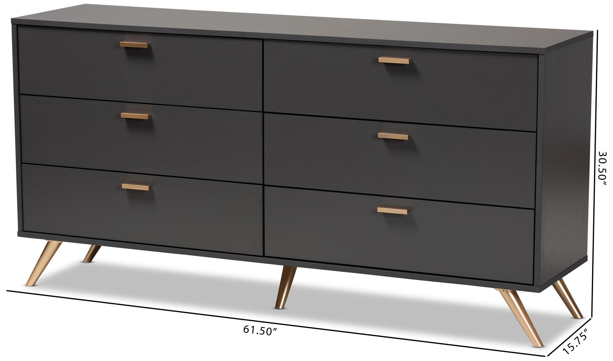 Baxton Studio Kelson 61 1/2" Wide Dark Gray 6-Drawer Dresser in scene
