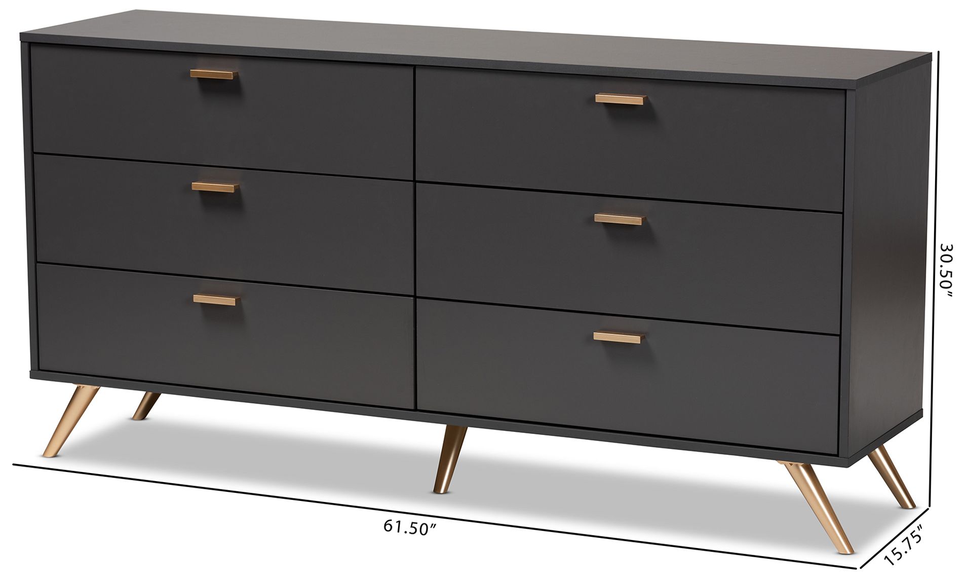 Baxton Studio Kelson 61 1/2" Wide Dark Gray 6-Drawer Dresser in scene