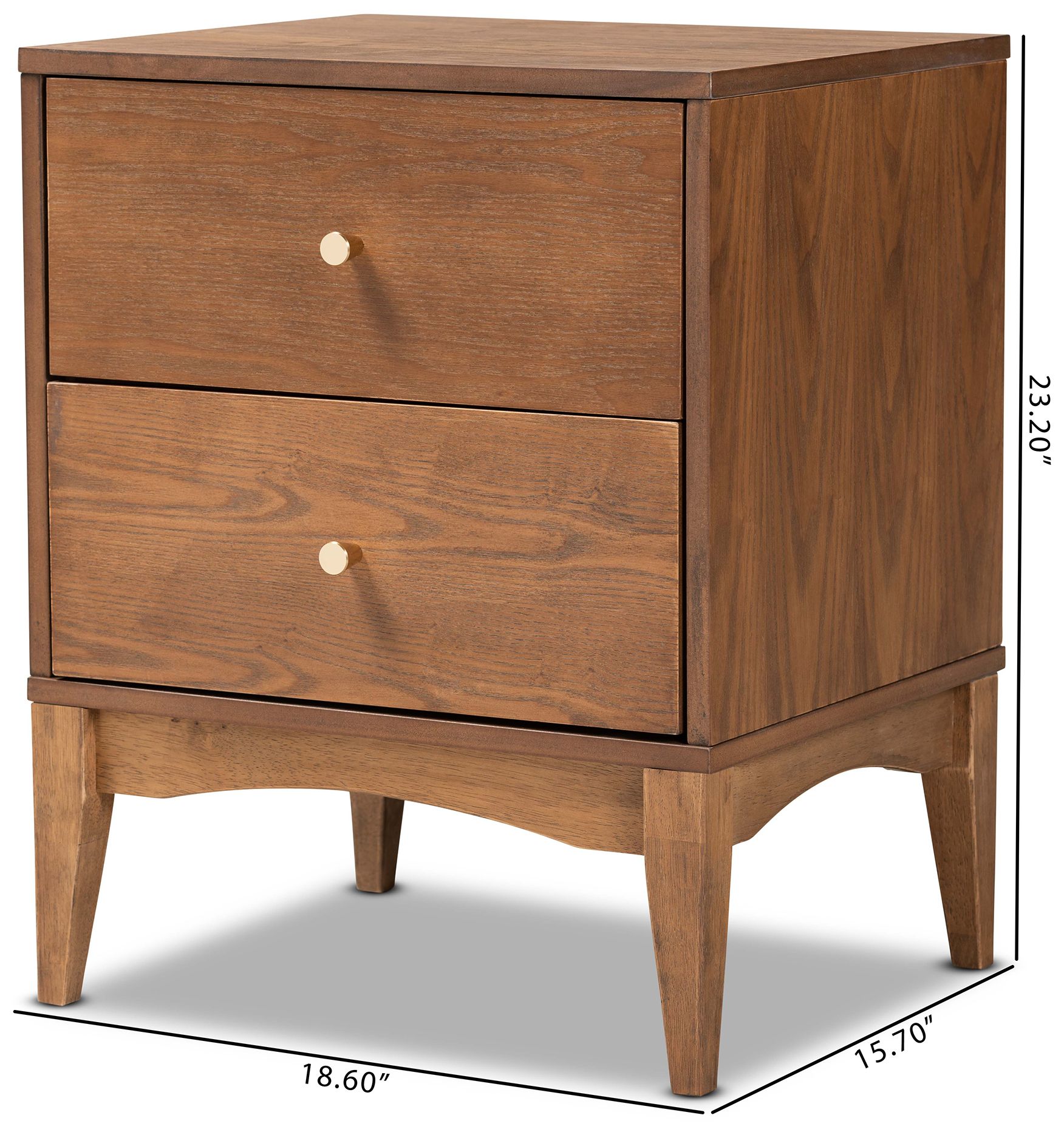 Baxton Studio Landis Ash Walnut Finished Wood 2-Drawer Nightstand