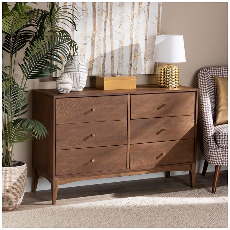 Image 1 Baxton Studio Landis Ash Walnut Finished Wood 6-Drawer Dresser