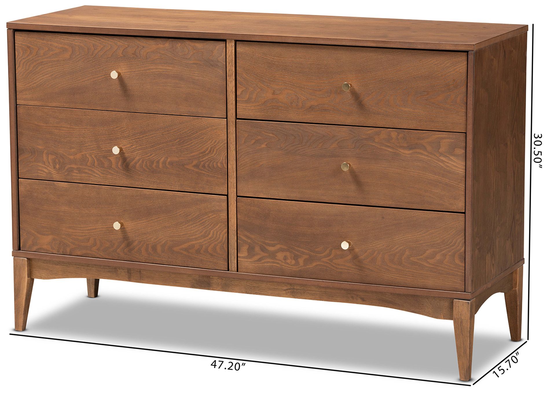 Baxton Studio Landis Ash Walnut Finished Wood 6-Drawer Dresser