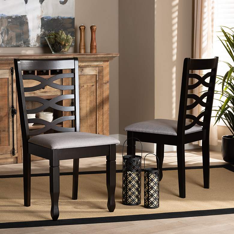 Image 1 Baxton Studio Lanier Grey Fabric Upholstered Wood 2-Piece Dining Chair Set