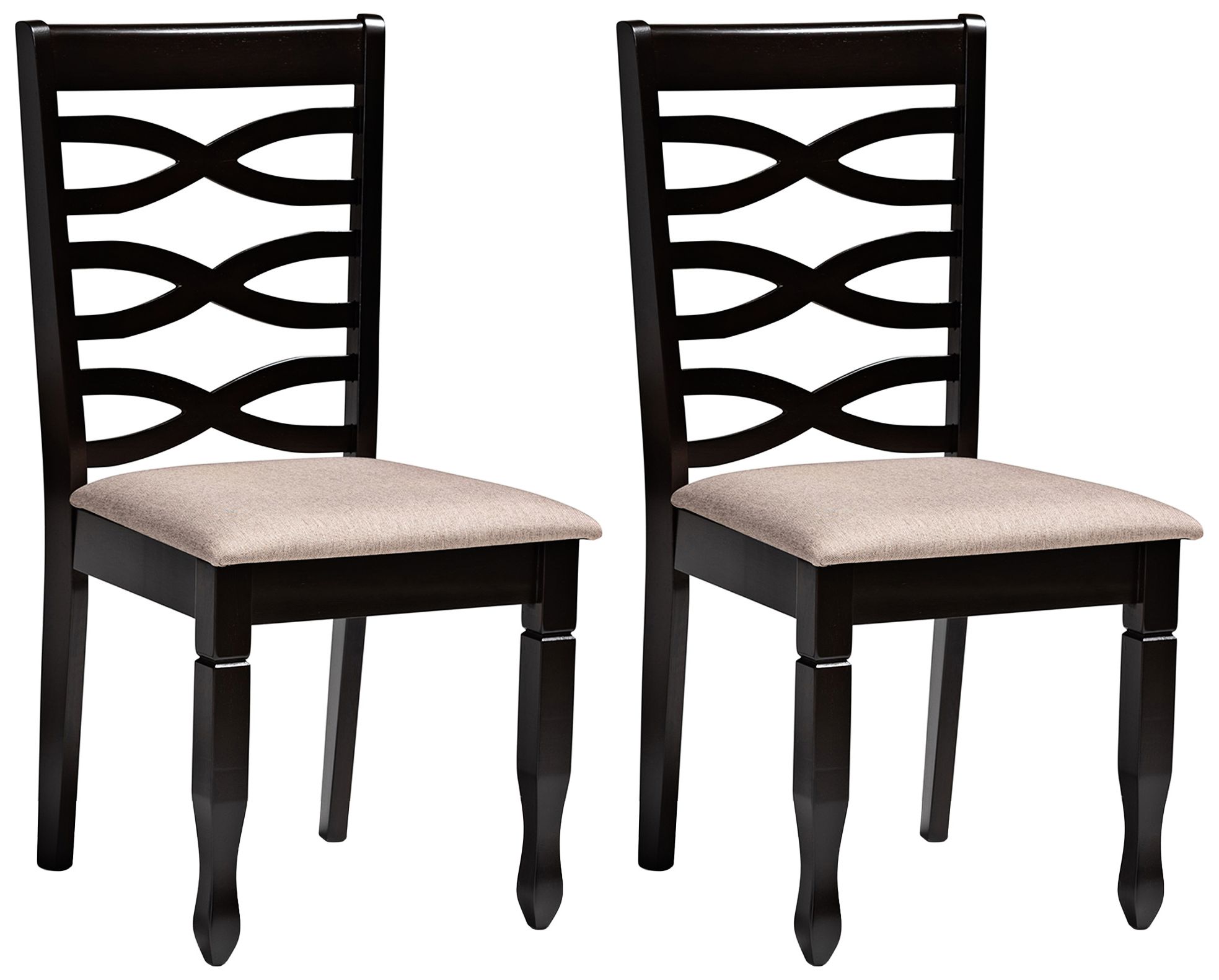 Image 2 Baxton Studio Lanier Sand Fabric Upholstered 2-Piece Wood Dining Chair Set