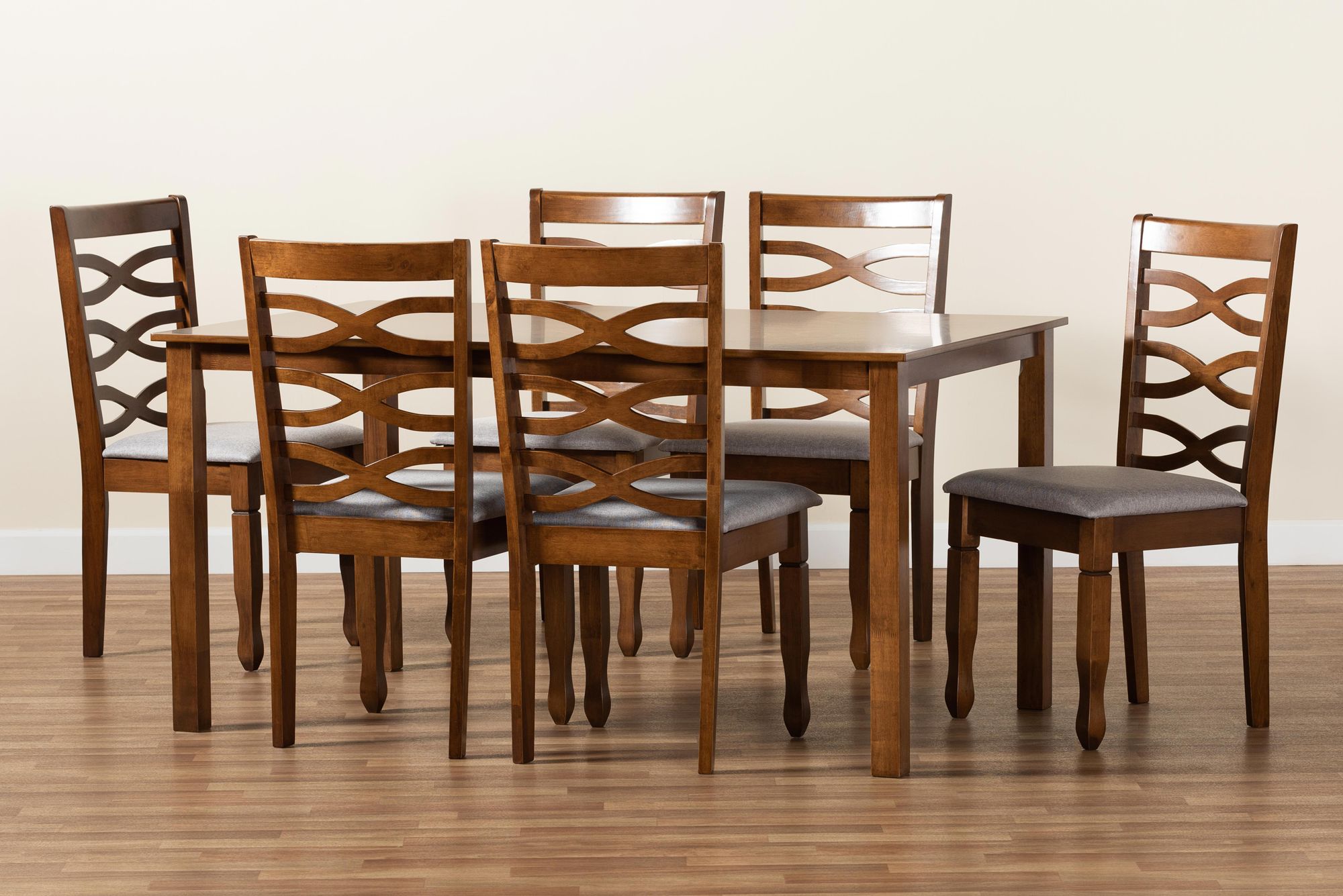 Baxton Studio Lanier Walnut Brown 7-Piece Dining Set in scene