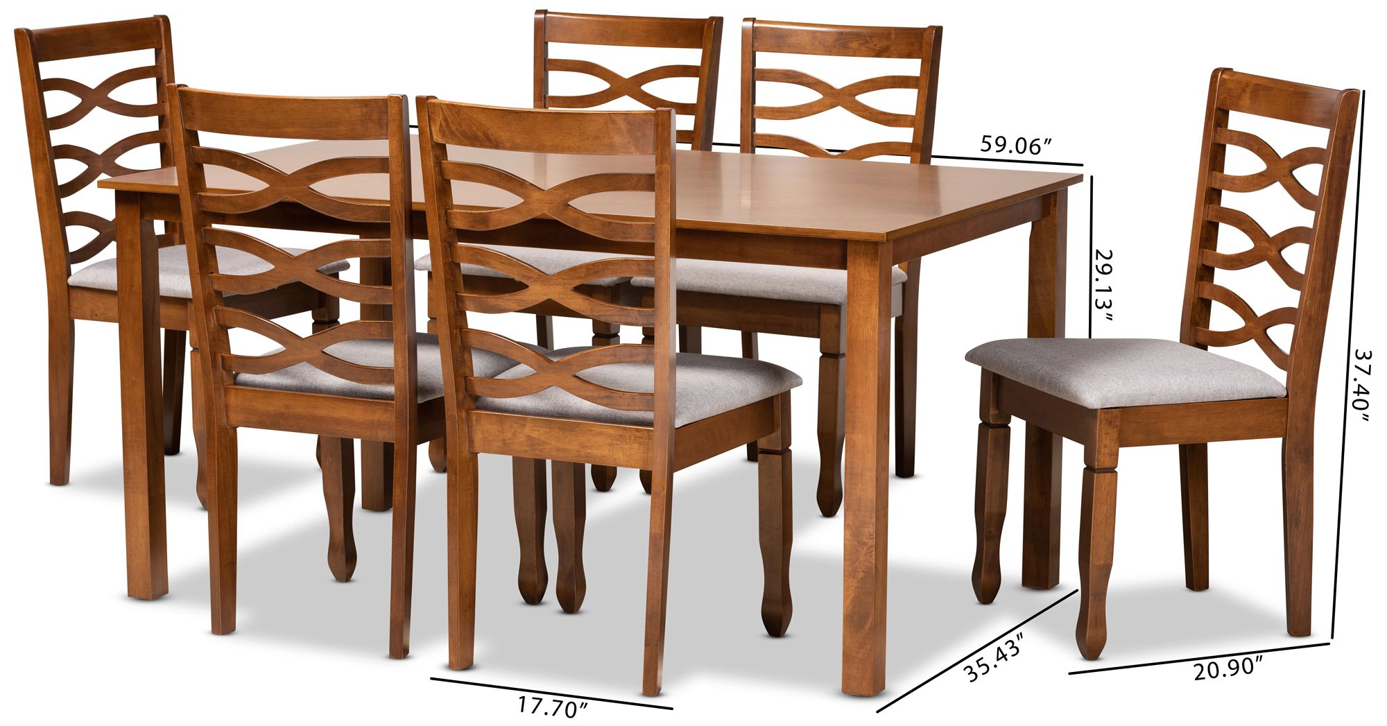 Baxton Studio Lanier Walnut Brown 7-Piece Dining Set in scene
