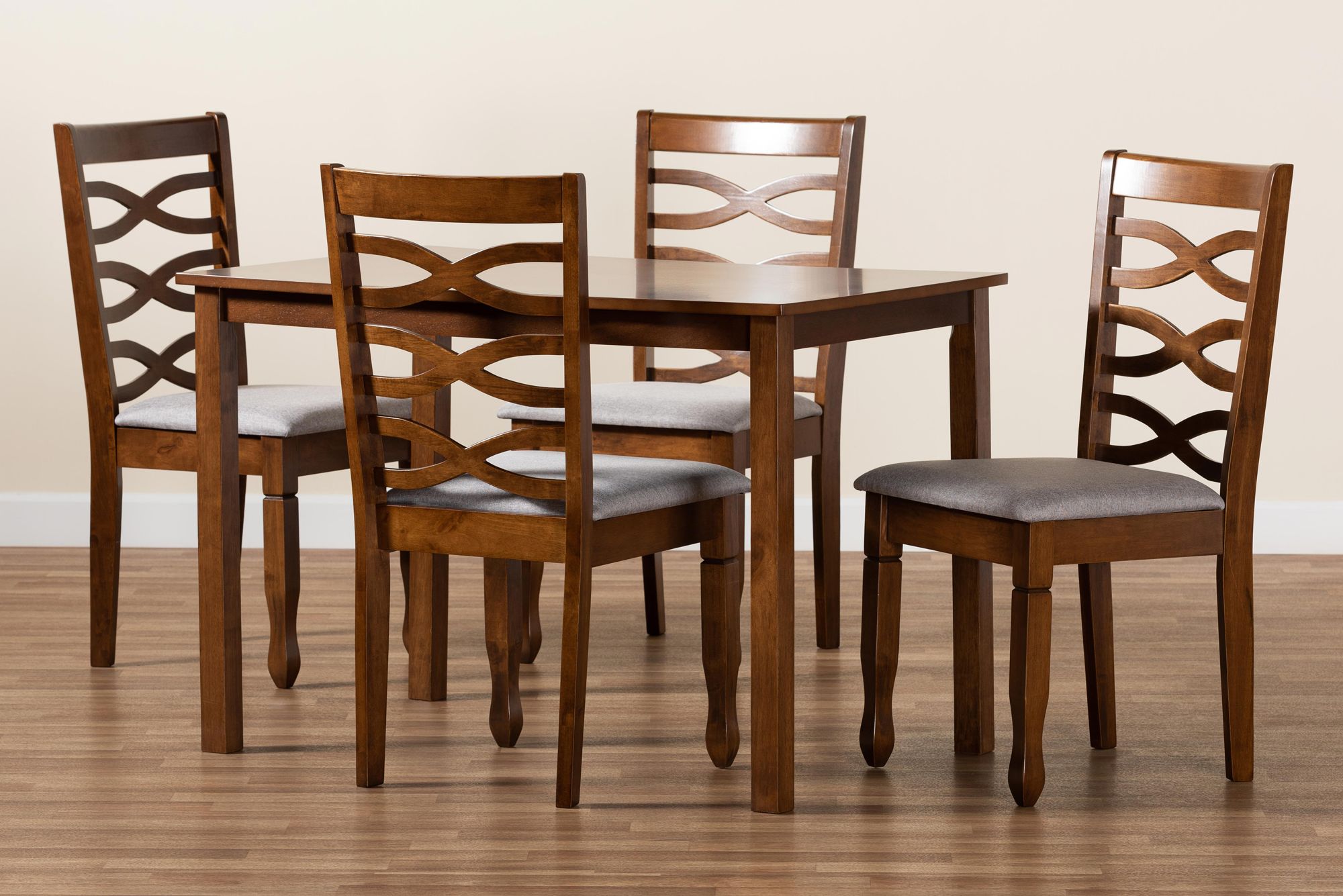 Baxton Studio Lanier Walnut Brown Wood 5-Piece Dining Set in scene