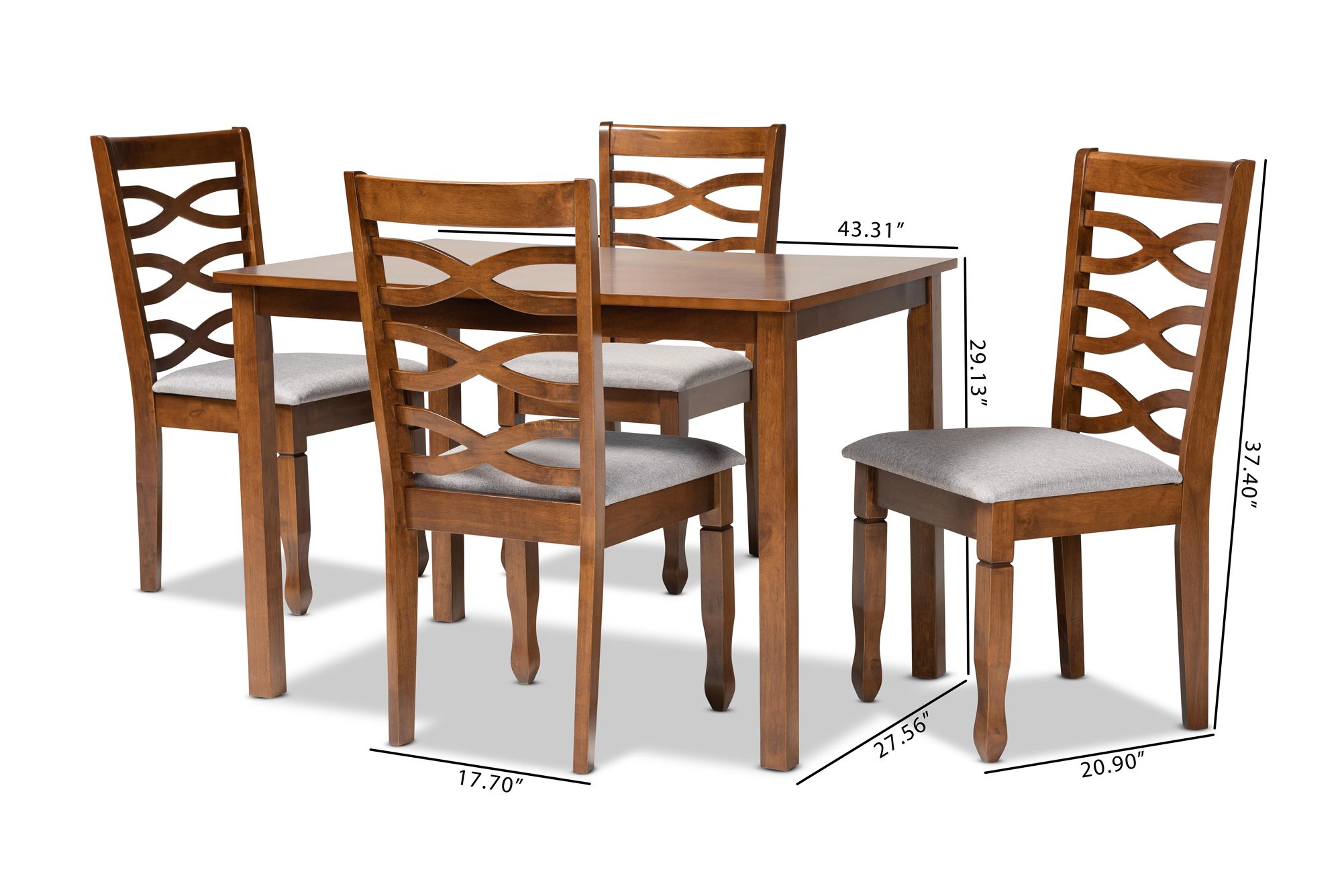 Baxton Studio Lanier Walnut Brown Wood 5-Piece Dining Set in scene