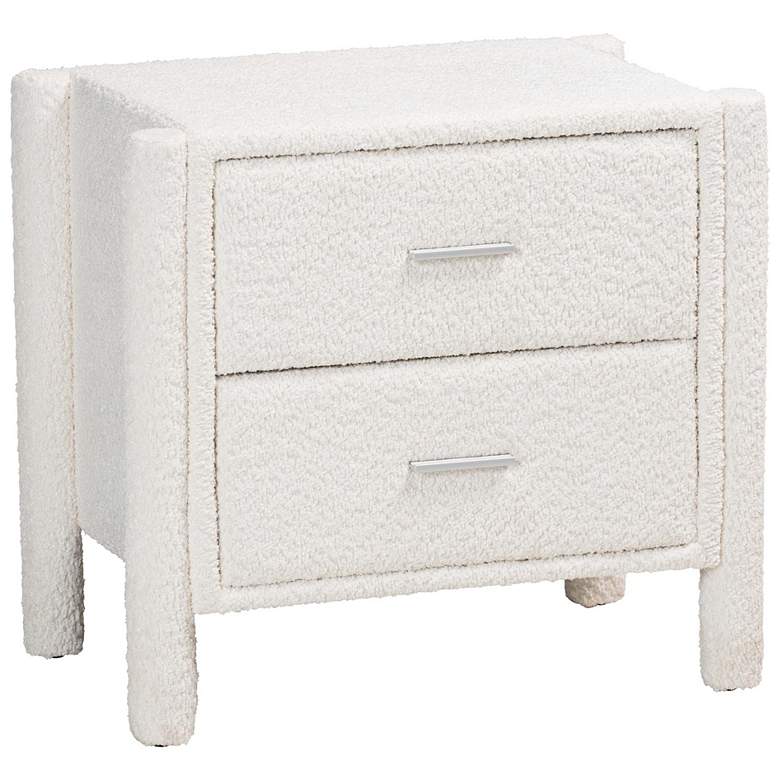 Image 1 Baxton Studio Laria Modern White Teddy-Bear Fabric 2-Drawer Nightstand