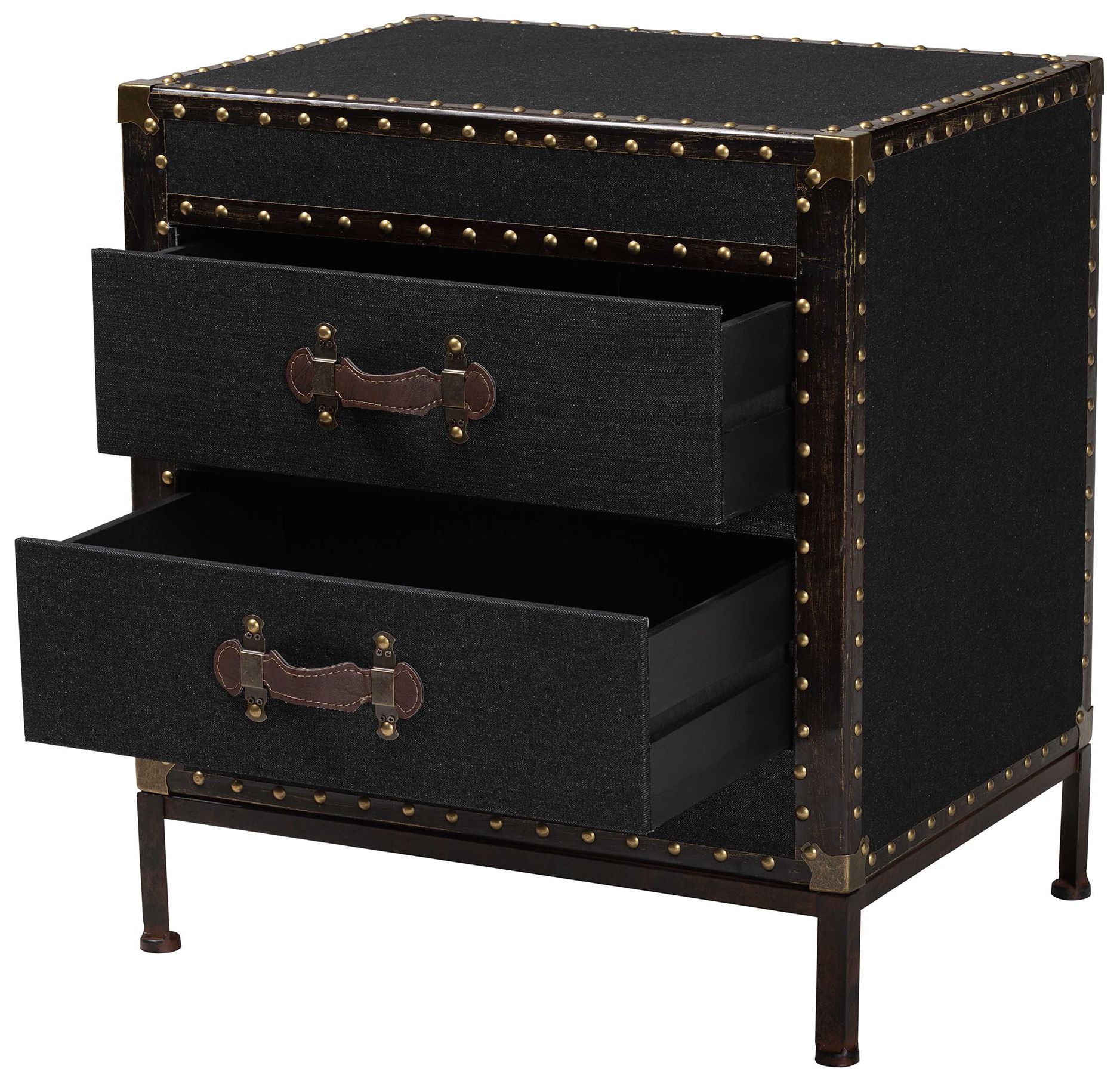 Image 3 Baxton Studio Laura Vintage Black Canvas 2 Drawer End Table Trunk more views