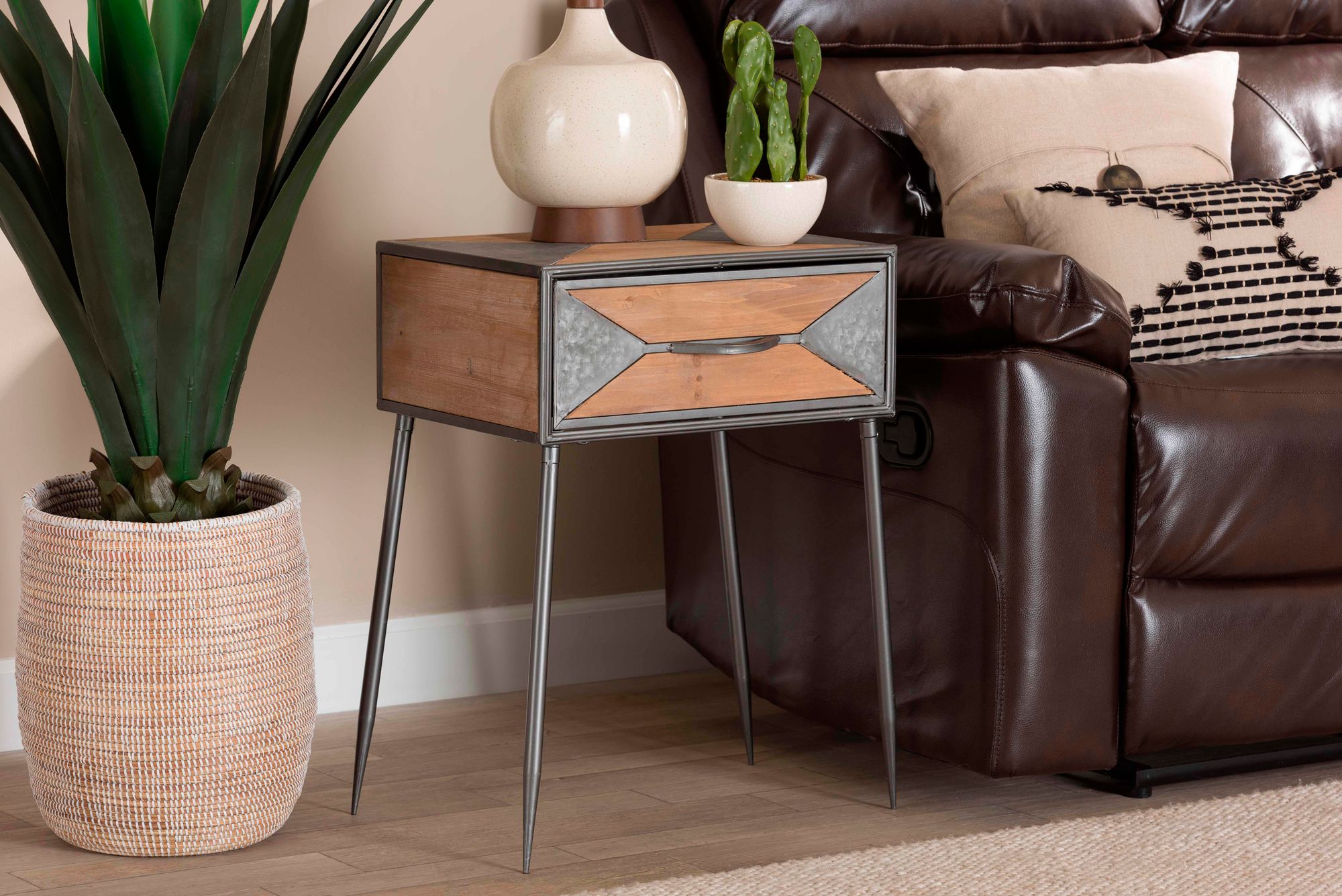 Image 7 Baxton Studio Laurel Gray and Brown 1-Drawer Nightstands Set of 2 more views