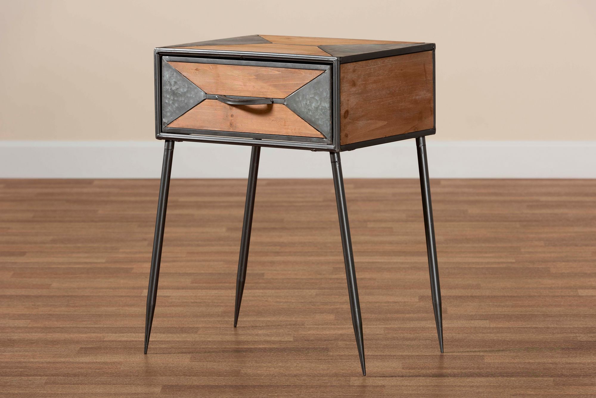 Baxton Studio Laurel Gray and Brown 1-Drawer Nightstands Set of 2