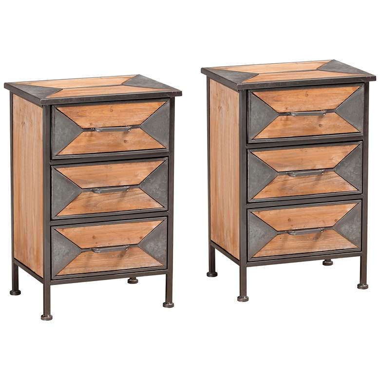 Image 1 Baxton Studio Laurel Gray and Brown 3-Drawer Nightstands Set of 2