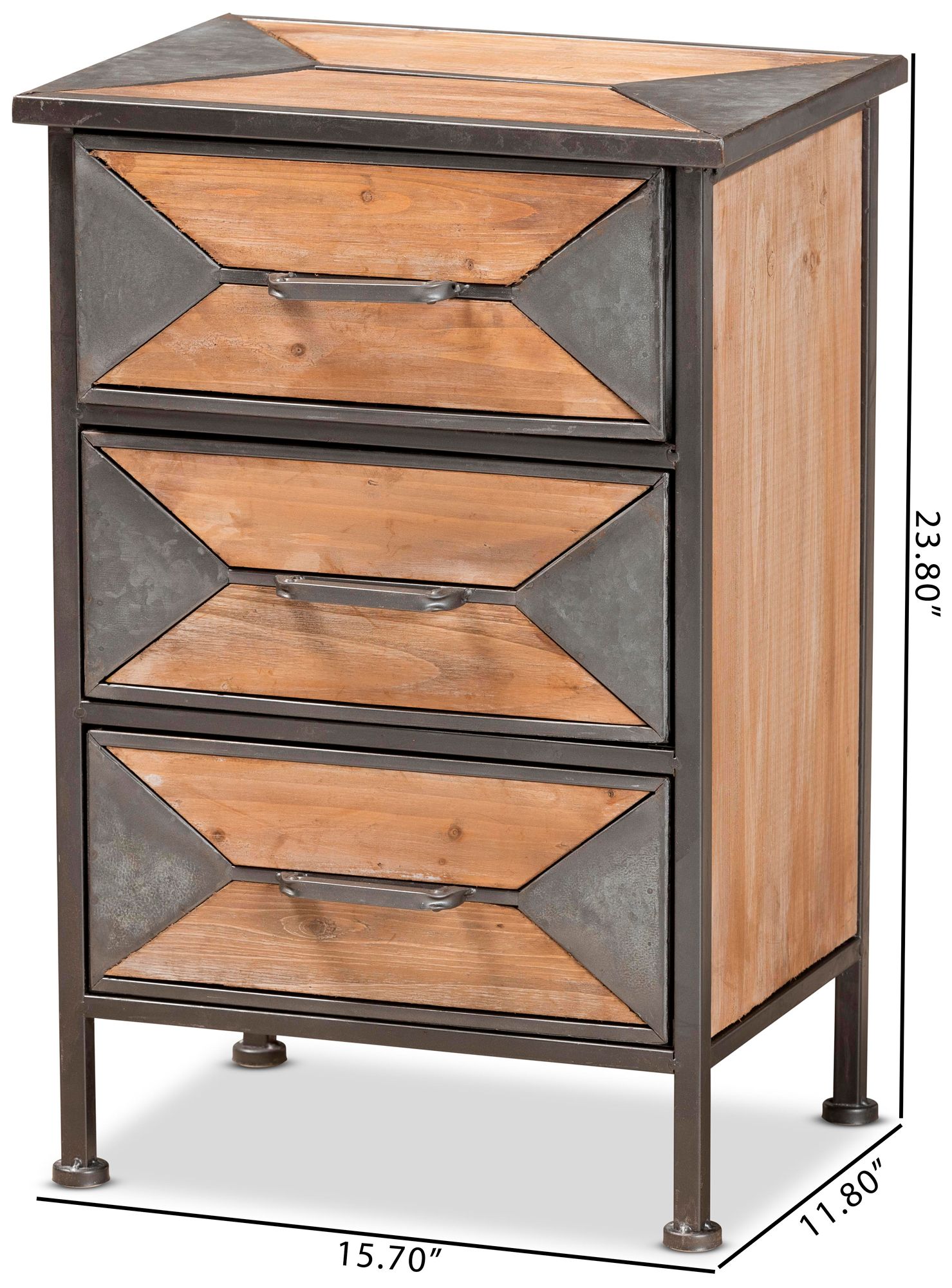 Baxton Studio Laurel Gray and Brown 3-Drawer Nightstands Set of 2