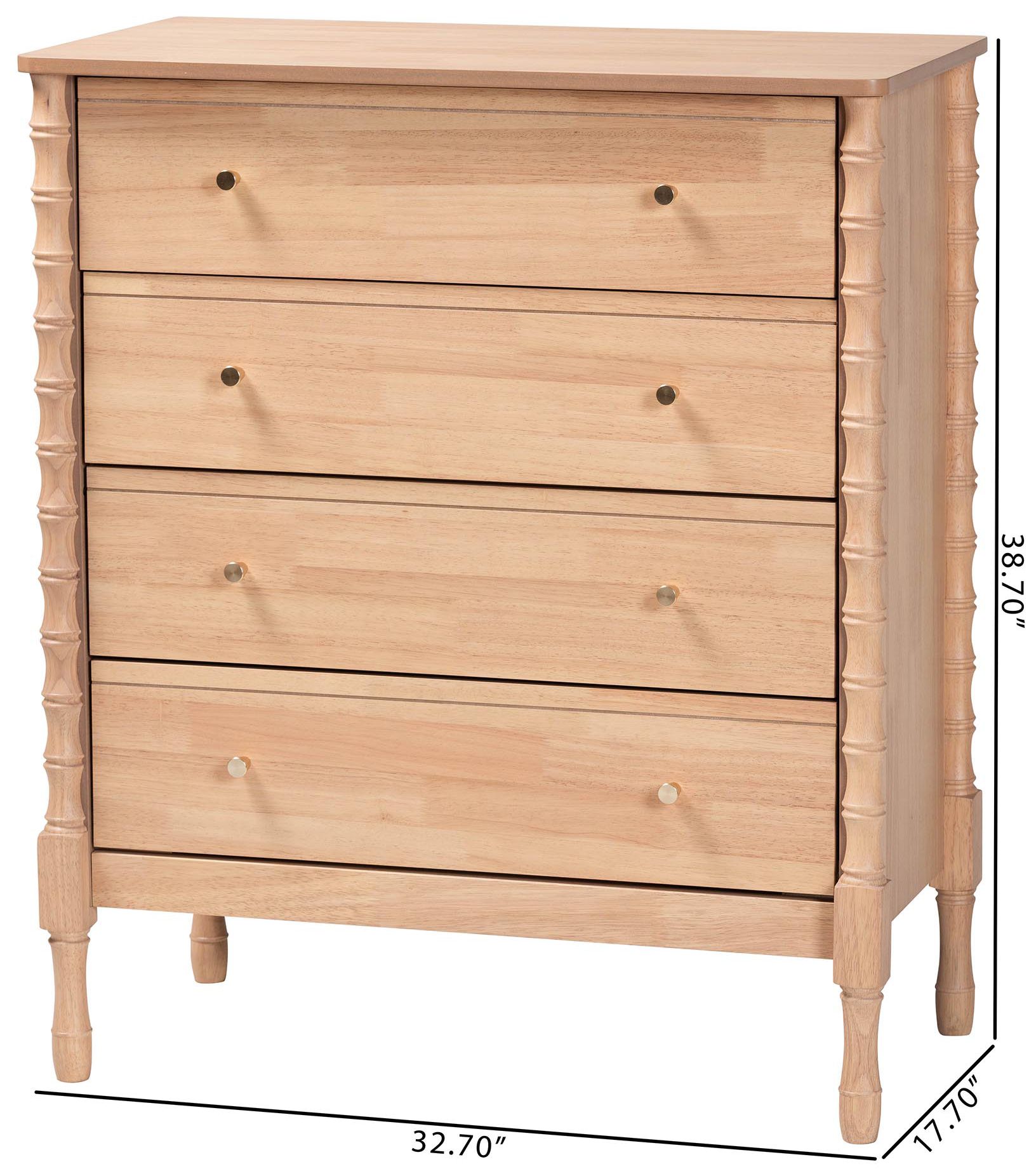 Baxton Studio Laurent Chest - 4-Drawer Bedroom Organizer with Turned Legs