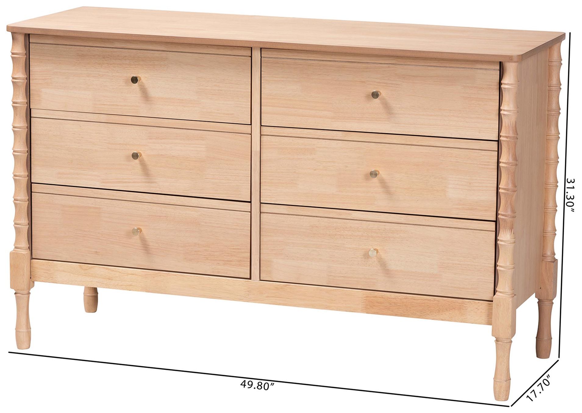 Baxton Studio Laurent Dresser - 6-Drawer Bedroom Organizer with Turned Legs