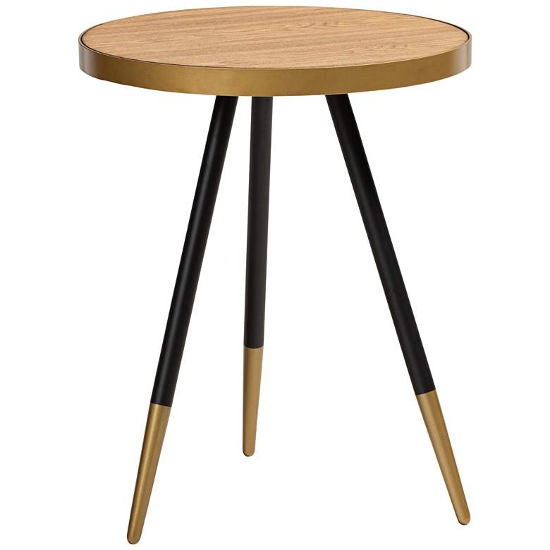 Image 2 Baxton Studio Lauro 17" Wide Round Walnut Wood Top End Table