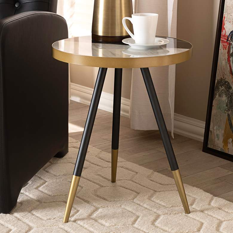 Image 1 Baxton Studio Lauro 17"W Round Glossy Marble Top End Table