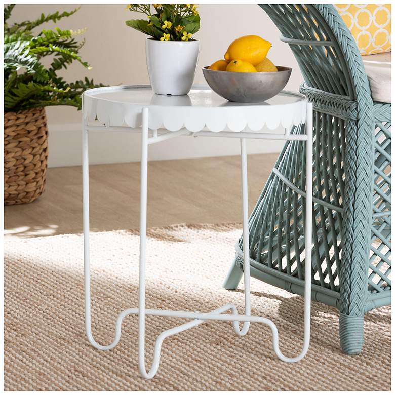 Image 3 Baxton Studio Laverne White Metal Side Table with Scalloped Tray Top more views