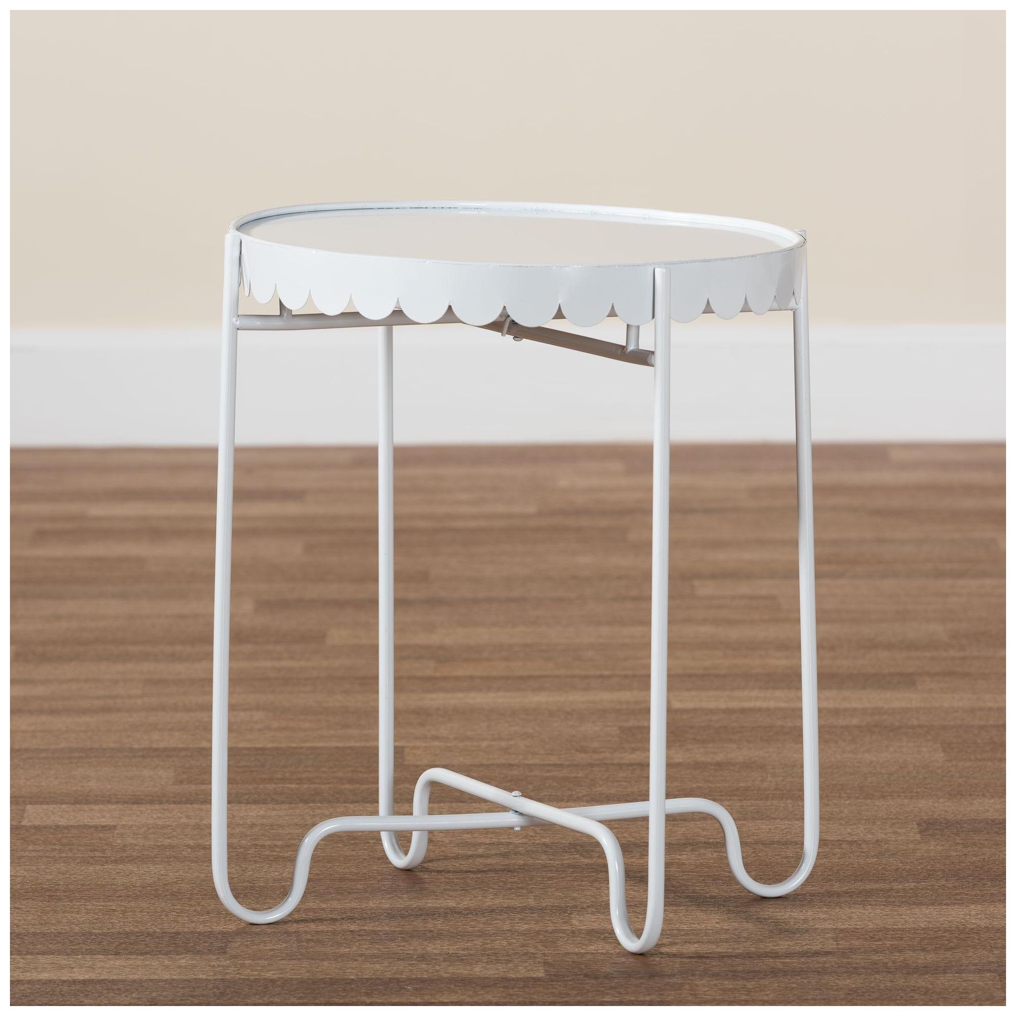 Baxton Studio Laverne White Metal Side Table with Scalloped Tray Top