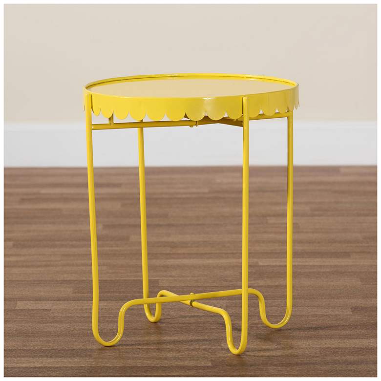 Image 1 Baxton Studio Laverne Yellow Metal Side Table with Scalloped Tray Top