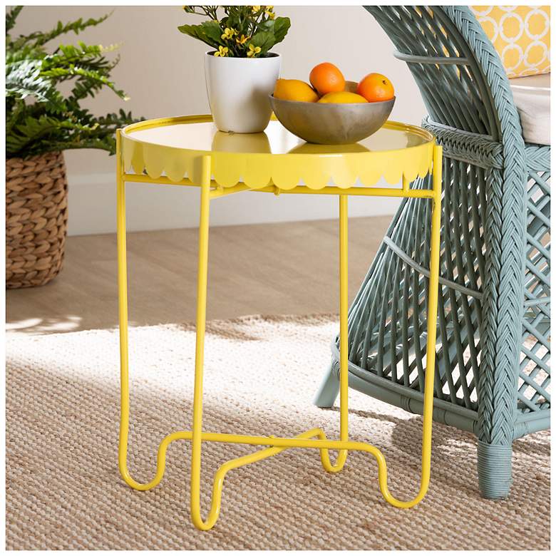 Image 3 Baxton Studio Laverne Yellow Metal Side Table with Scalloped Tray Top more views