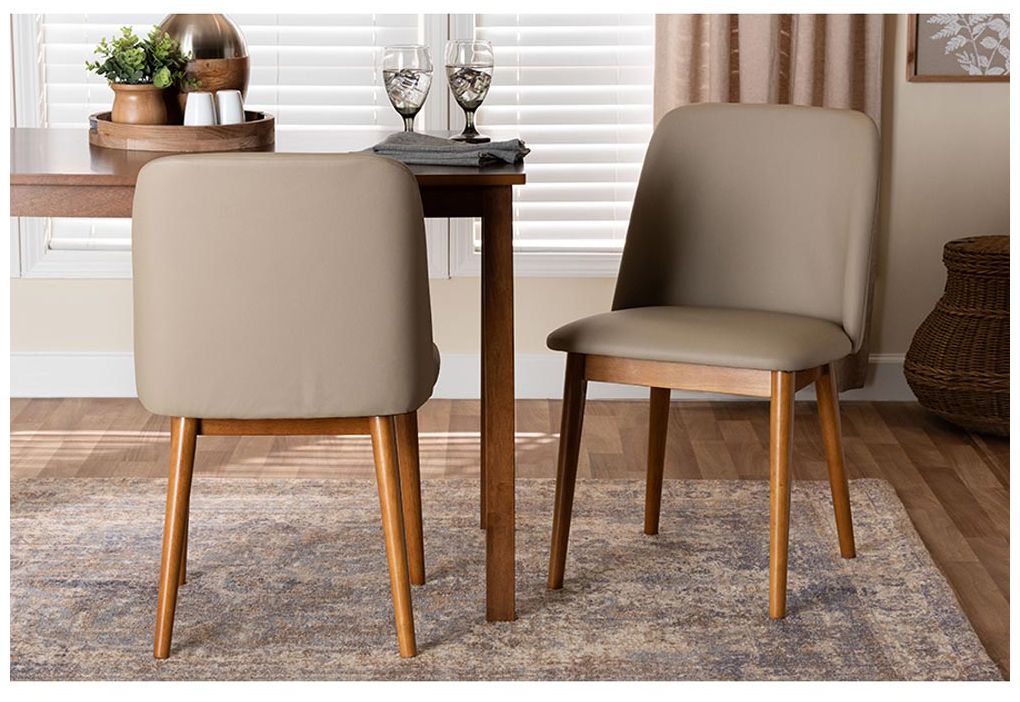 Image 3 Baxton Studio Lavin "Walnut" Light Brown/Beige Faux Leather Dining Chair more views