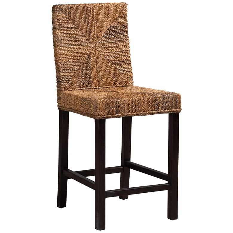 Image 2 Baxton Studio Laymi Dark Brown Mahogany Wood and Seagrass Counter Stool