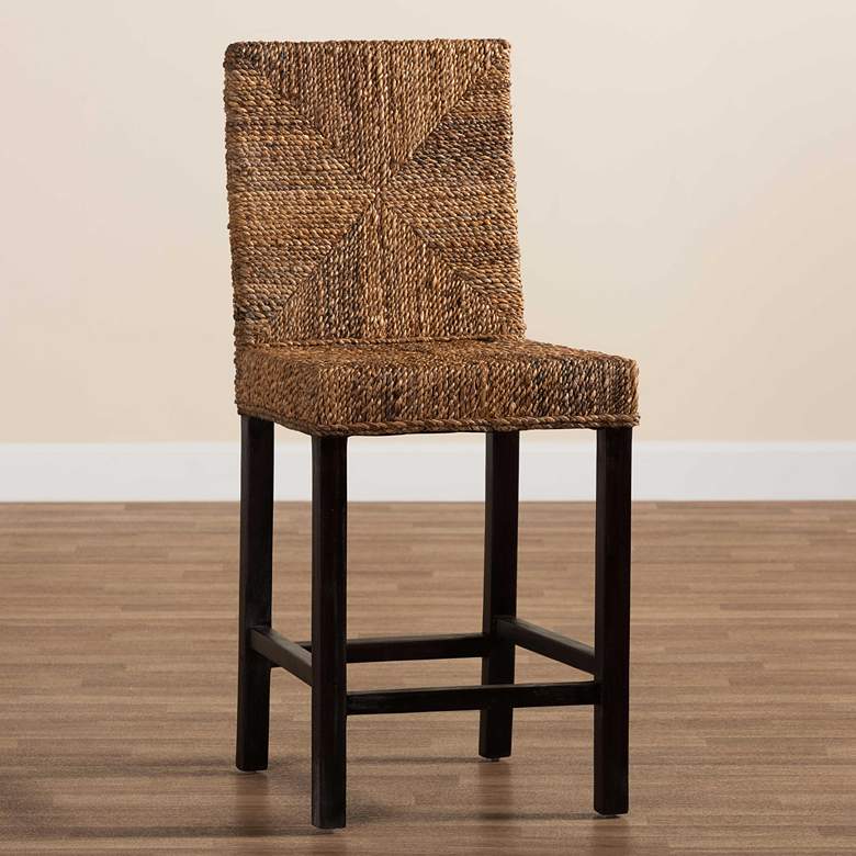 Image 1 Baxton Studio Laymi Dark Brown Mahogany Wood and Seagrass Counter Stool