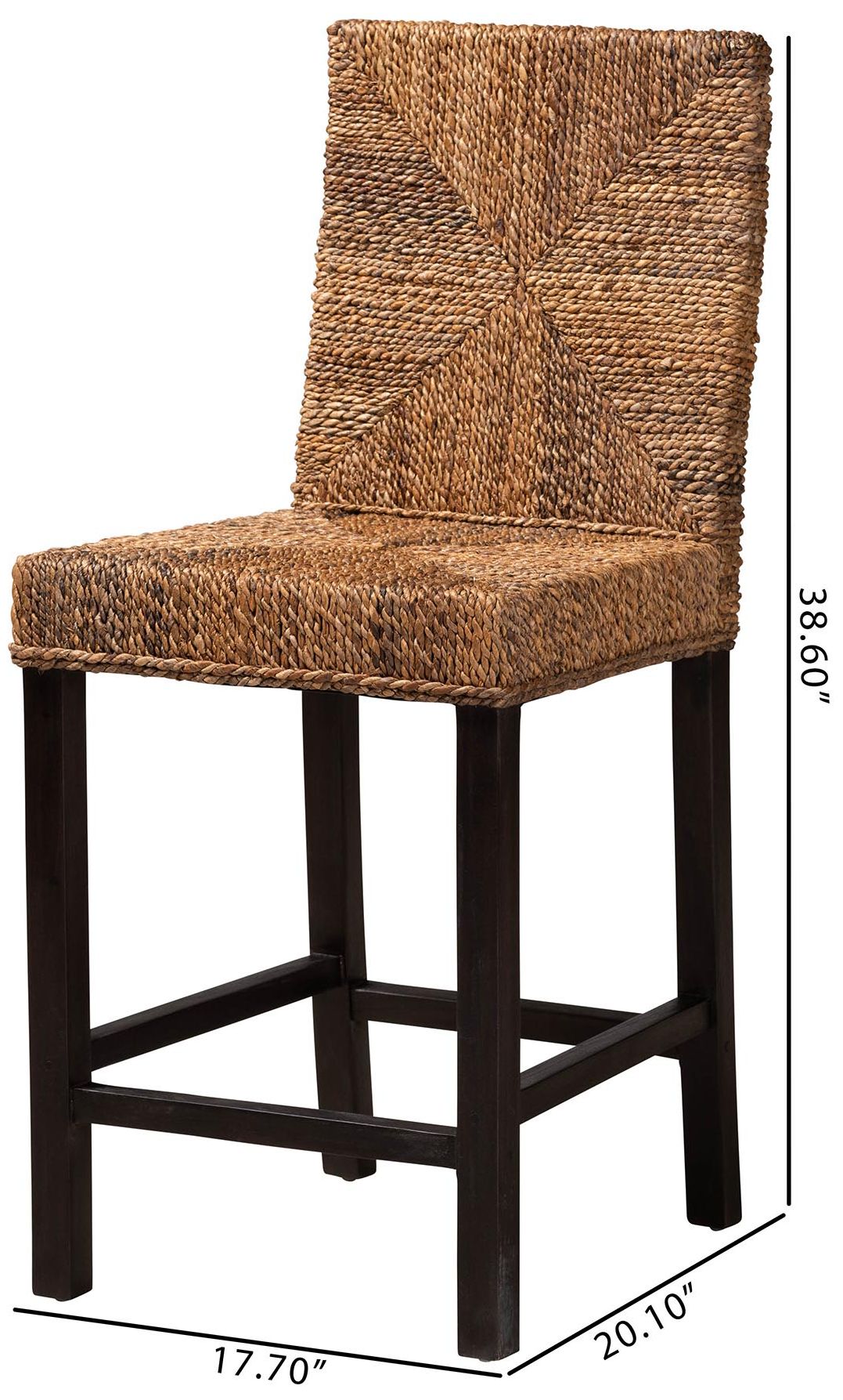 Baxton Studio Laymi Dark Brown Mahogany Wood and Seagrass Counter Stool