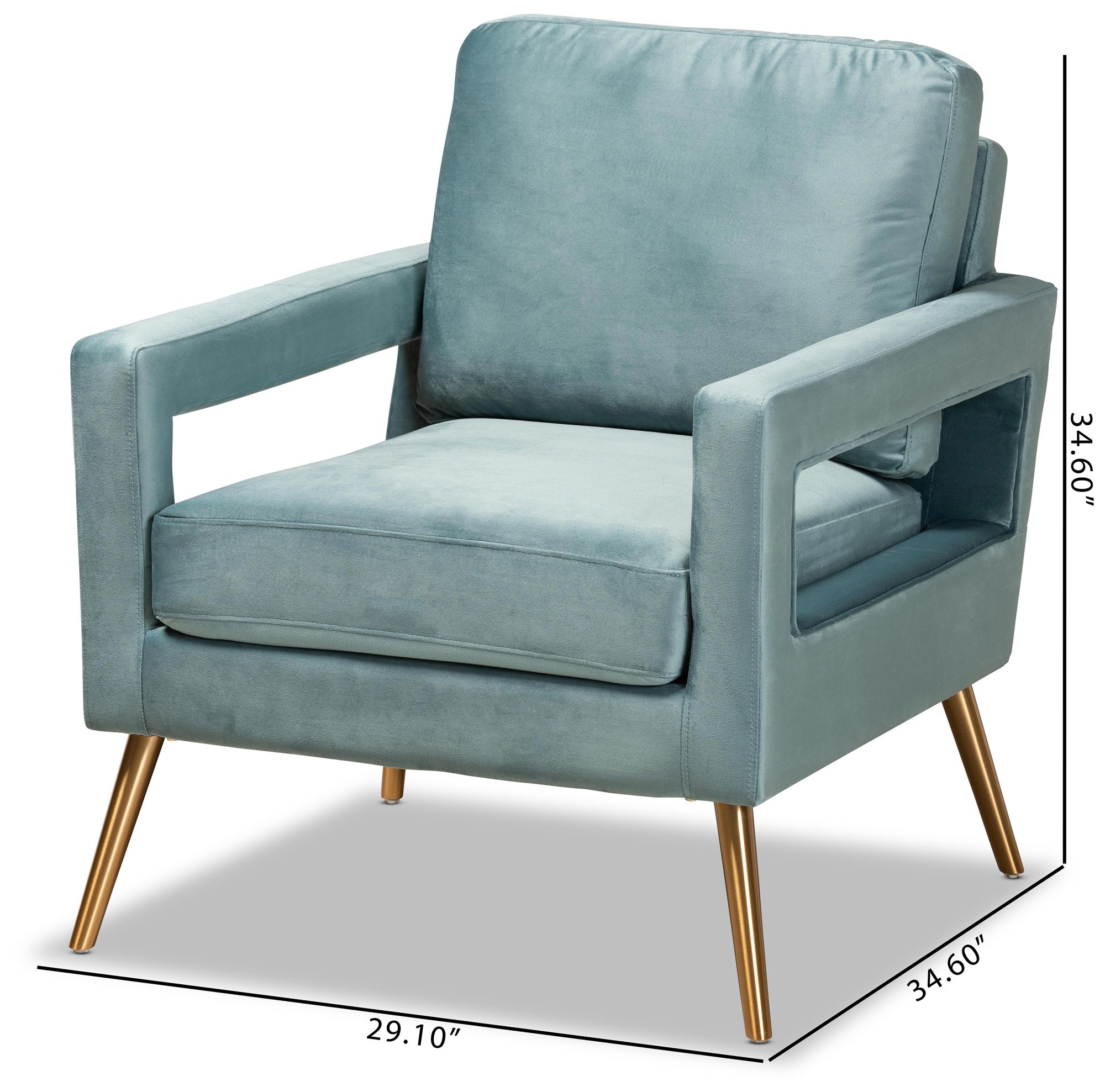 Baxton Studio Leland 29" Wide Modern Light Blue Velvet Fabric Armchair