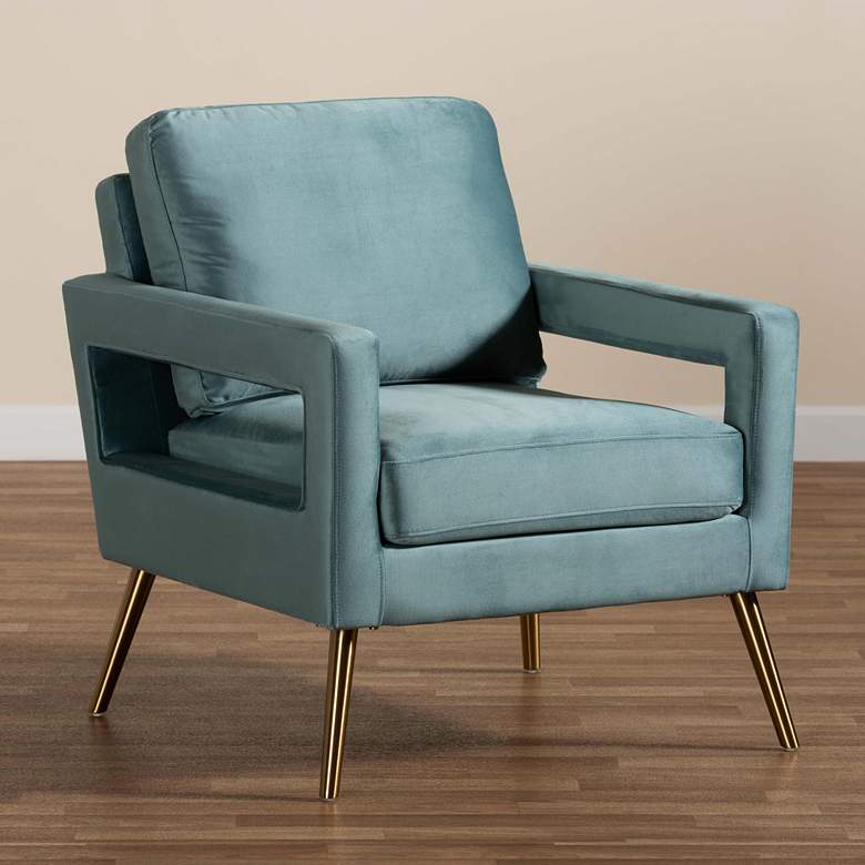 Image 1 Baxton Studio Leland Light Blue Velvet Fabric Armchair