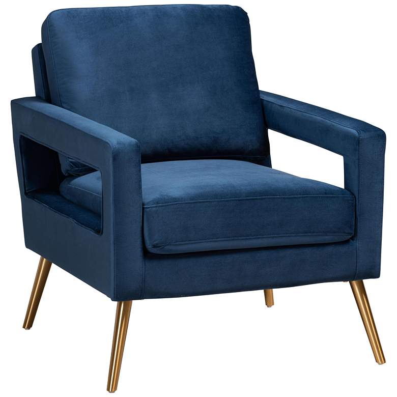 Image 2 Baxton Studio Leland Navy Blue Velvet Fabric Armchair