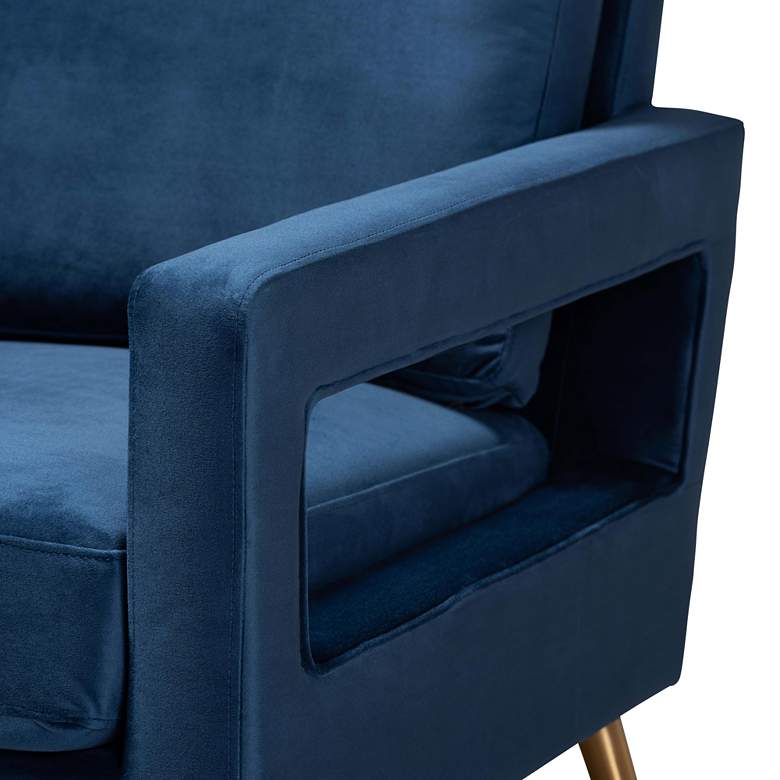 Image 3 Baxton Studio Leland Navy Blue Velvet Fabric Armchair more views