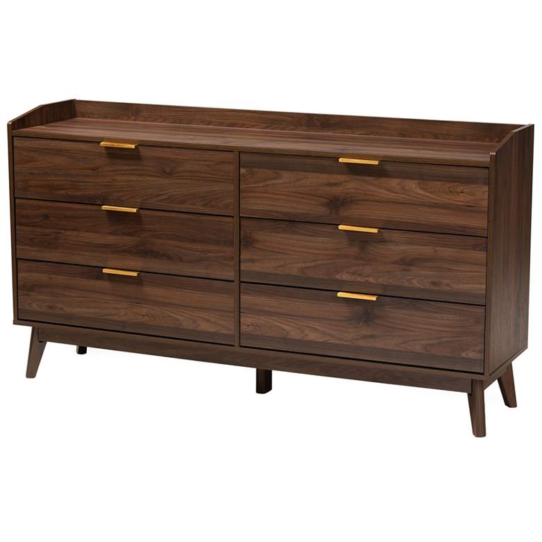 Image 2 Baxton Studio Lena Walnut Brown Finished 6-Drawer Wood Dresser