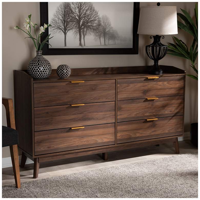Image 1 Baxton Studio Lena Walnut Brown Finished 6-Drawer Wood Dresser
