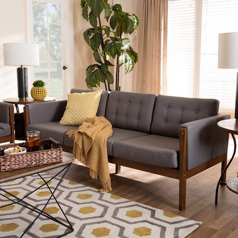 Image 1 Baxton Studio Lenne 75"W Gray and Walnut Brown Tufted Sofa
