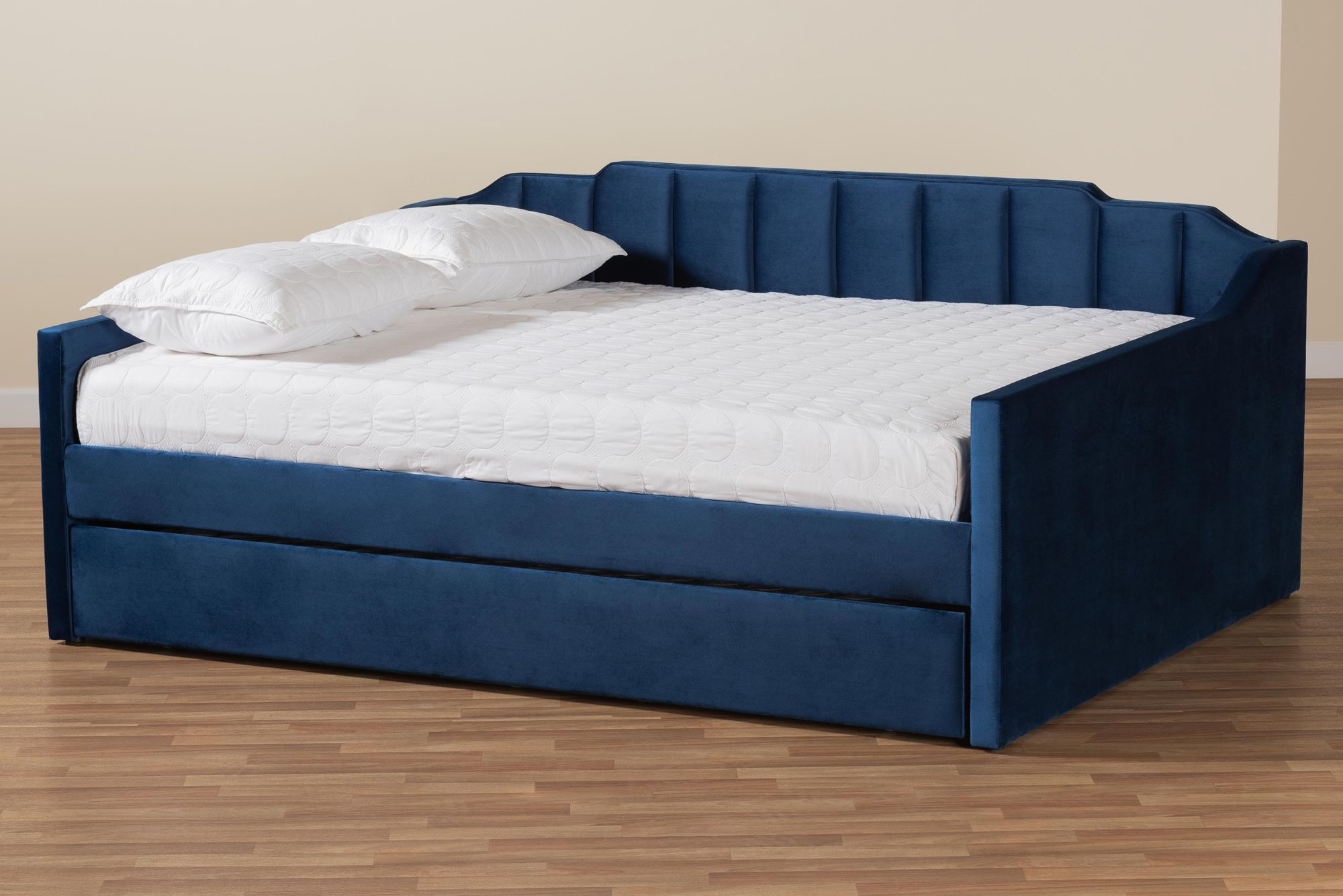 Baxton Studio Lennon Full Size Navy Blue Daybed with Trundle in scene