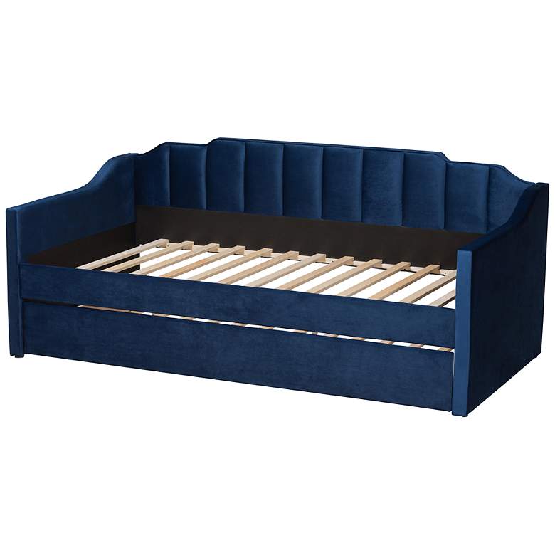 Image 6 Baxton Studio Lennon Twin Size Navy Blue Daybed with Trundle more views