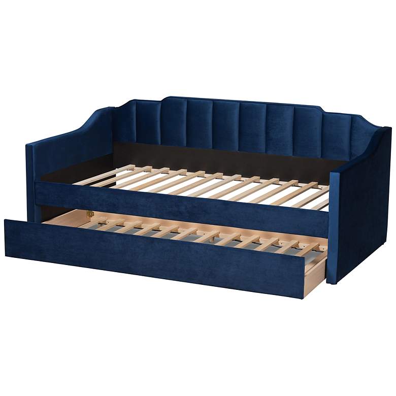 Image 7 Baxton Studio Lennon Twin Size Navy Blue Daybed with Trundle more views