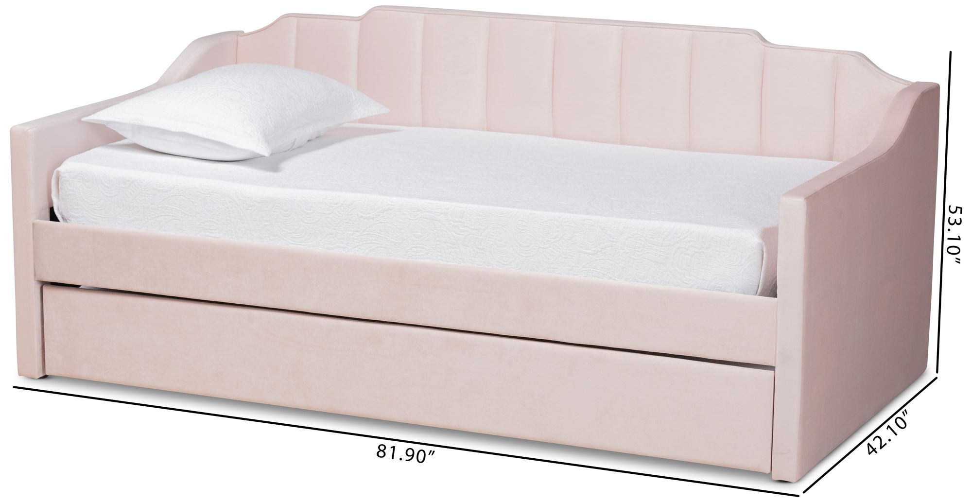 Baxton Studio Lennon Twin Size Pink Daybed with Trundle in scene